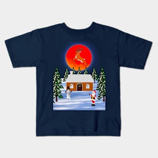 Christmas santa at home with fawn Kids T-Shirt